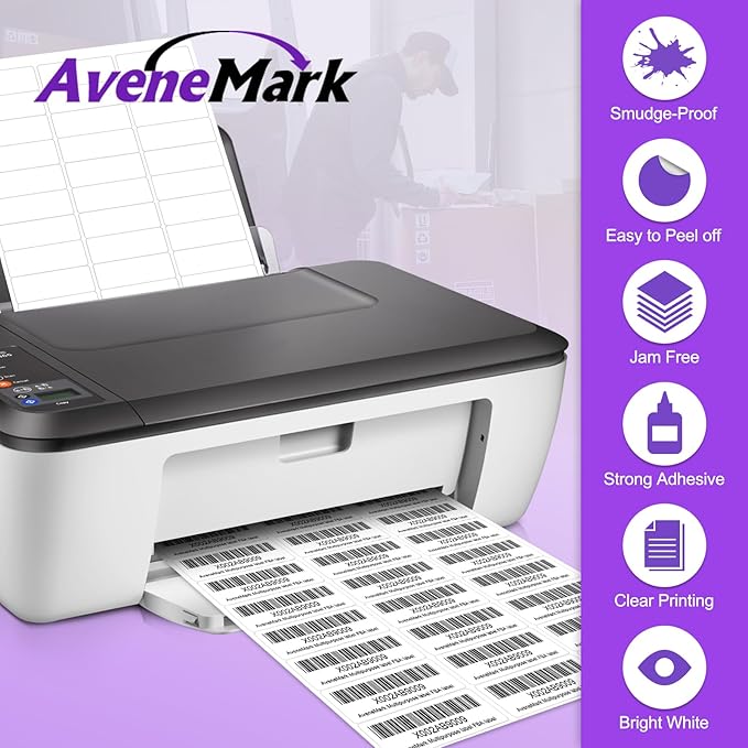 500 Sheets 15000 Address Labels, AveneMark 30 - UP 1" x 2 - 5/8" Shipping Sticker Papers for Laser and Inkjet Printers, 30 Labels per Sheet | Laser Inkjet Printer Labels - TrueDesk