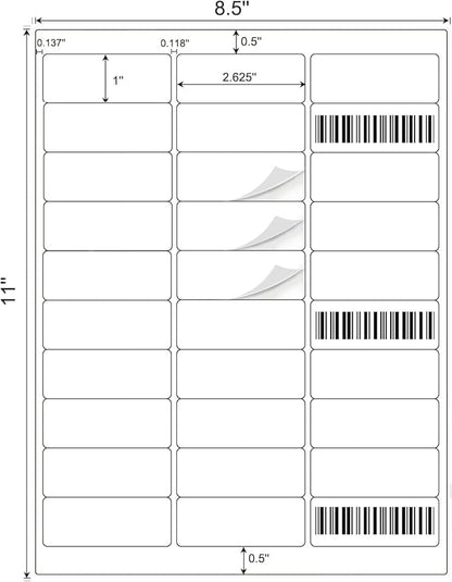 [500 Sheets 15000 Labels] BESTIKER Address Labels 1” x 2 - 5/8” Shipping Mailing Labels 30 per Page Printable FBA Barcode Label, Laser & Inkjet Printer Labels 30up White | Laser Inkjet Printer Labels - TrueDesk