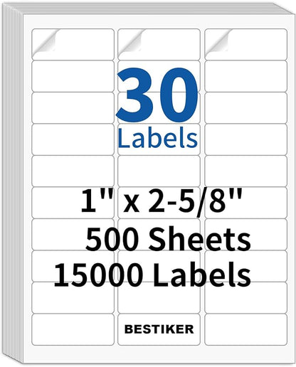 [500 Sheets 15000 Labels] BESTIKER Address Labels 1” x 2 - 5/8” Shipping Mailing Labels 30 per Page Printable FBA Barcode Label, Laser & Inkjet Printer Labels 30up White | Laser Inkjet Printer Labels - TrueDesk