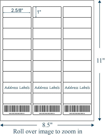 (500 Sheets, 15000 Labels) Sticker Paper, 1" x 2 5/8" Shipping Address Labels, 30 Per Page Self Adhesive Mailing Label for Laser and Inkjet Printers | Shipping Handling Labels - TrueDesk