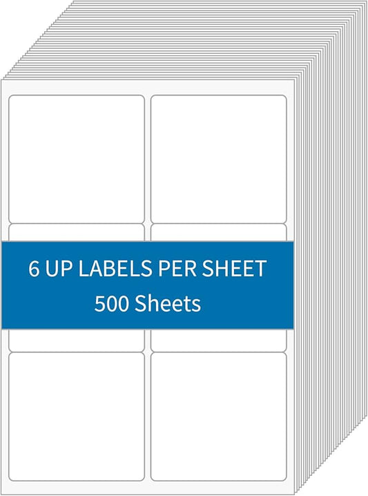 [500 Sheets 3000 Labels] Shipping Labels 3 1/3"x4" Printable White 6 up Labels for Laser/Inkjet Printers, Mailing FBA Address Label Sticker Paper - Permanent Adhesive Label Blank | Laser Inkjet Printer Labels - TrueDesk