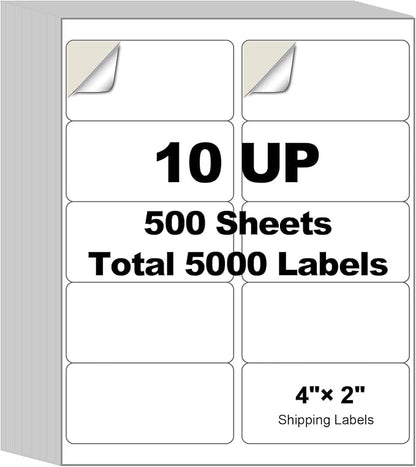 5000 Labels (500 Sheets) - 2" x 4" Shipping Address Labels - 10 - Up Mailing Stickers for Laser/Inkjet Printers - 8.5" x 11" White Printer Labels - Multipurpose Address Papers | Laser Inkjet Printer Labels - TrueDesk