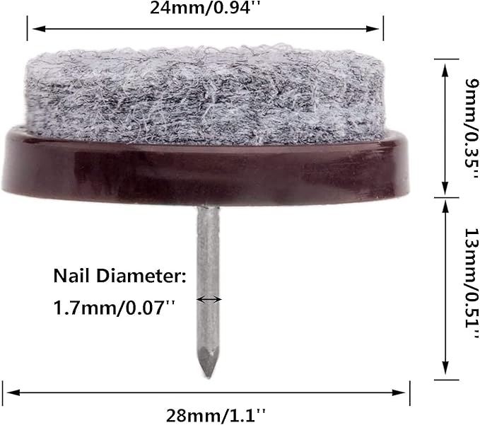 50pcs Round Heavy Duty Felt Furniture Pads,Ulifestar Nail On Furniture Sliders Hardwood Floor Protectors for Chair Table Desk Desser Cabinet Sofa Couch Leg Feet Non Slip Glides Dia 28mm/1.1'' (Brown) | Furniture Pads - TrueDesk