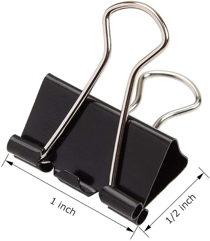 144 Pcs Binder Clips 1 Inch, Black Medium Paper Clamps for Office Supplies, Wide Metallic Binder Clips, Large Document Clamp, File Clips