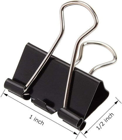 144 Pcs Binder Clips 1 Inch, Black Medium Paper Clamps for Office Supplies, Wide Metallic Binder Clips, Large Document Clamp, File Clips