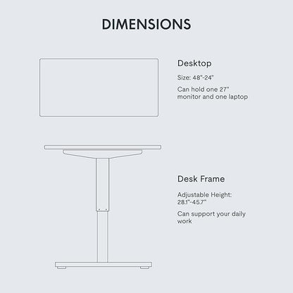 FLEXISPOT EN1 Whole-Piece Standing Desk 48 x 24 Inches Height Adjustable Electric Desk Sit Stand Desk Home Office Desks (Black Frame + White Table Top, 2 Packages)