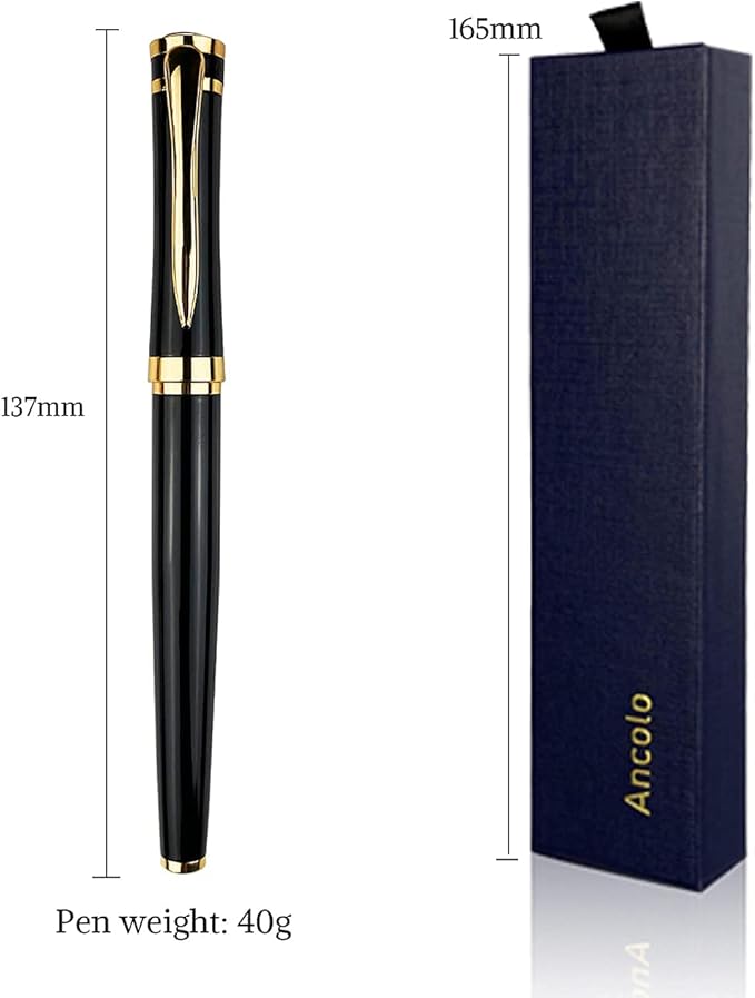 Ancolo Personalized Black Executive Business Pens - Medium Point with 10 Black Ink Refills Custom with Your Name or Message, Gift for Students/Teacher/Manager/Lawyer/Professor 5PCS/Pack