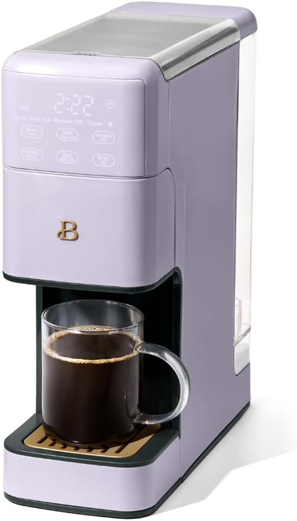 Beautiful Single Serve Coffee Maker with Built-In Burr Grinder, Hot or Iced, Pod-Free, 6 Brew Sizes, 3 Strengths, Touch Display, Reusable Filter, 64oz Reservoir, Slim Design (Lavender)