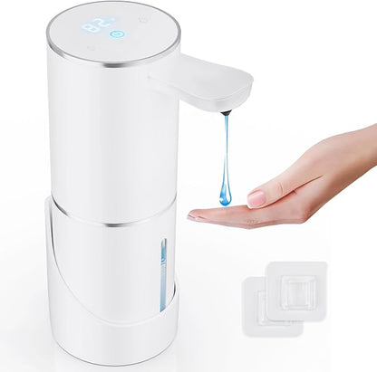 Automatic Soap Dispenser Touchless, 15.55 oz/460mL USB C Rechargeable Hand Sanitizer Dispenser with Auto Clean, 5 Adjust Volume,°C&℉ Display, Waterproof Pump for Bathroom Kitchen (White-Liquid)