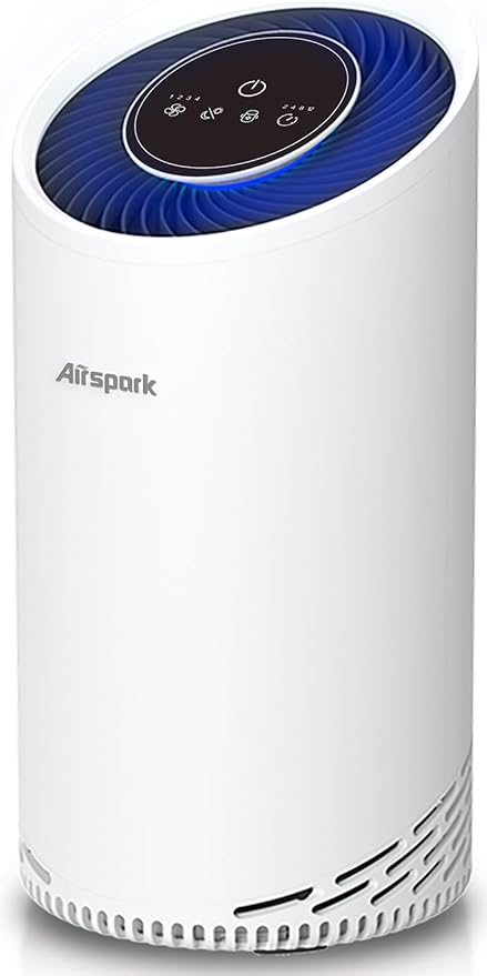 Air Purifiers for Home Bedroom Large Room Up to 2400 Ft² with Ture HEPA Sleep Mode 22dB Night Light. Airspark 4-Stage Air Filter Cleaner for Dust Pollen Smoke Smell Pets Daner Hair Odor Eliminator