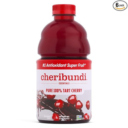 Cheribundi 100% Tart Cherry Juice Pure | Unsweetened Tart Cherry Juice | Athletes Recovery Drink | Promotes Restorative Sleep, Muscle Recovery & Boosts Athletic Performance | 32 floz (6 Pack)