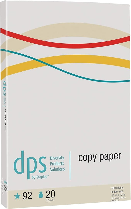 STAPLES DPS 30% Recycled 11" x 17" Copy Paper, 20 lbs., 92 Brightness, 500 Sheets/Ream