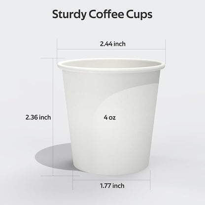100 Count 4 oz Coffee Cups, Leak-Free Food Safe Paper Cups 4 oz, Disposable 4oz White Paper Cups for Cold and Hot Drinks