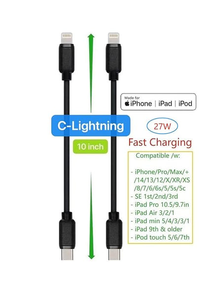 10-Pack Multi Short USB Cables & TypeC-C Cables for Charging Stations Compatible/w iPhone17,16,15, iPhone14-5/ iPads/iPad mini/iPad Pros/Samsung Moblies & Tablets/Pixel & Nexus/HTC/Sony(Black)