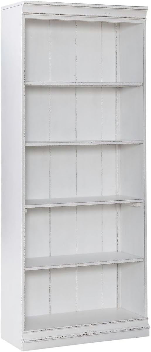 Liberty Furniture Magnolia Manor 72 Inch Bookcase for Living Room Office Storage - Antique White & Weathered Bark