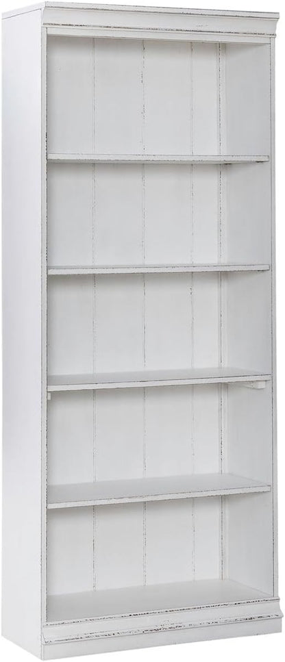 Liberty Furniture Magnolia Manor 72 Inch Bookcase for Living Room Office Storage - Antique White & Weathered Bark