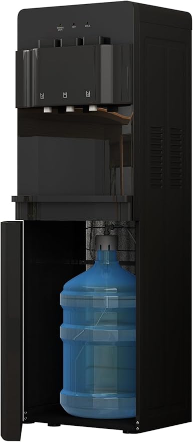 TABU Bottom Loading Water Cooler Dispenser with 3 Temperature Settings of Hot, Cold, Room Water, 3 or 5 Gallon Water Dispenser with Anti-Scalding & Child Safety Lock, Black