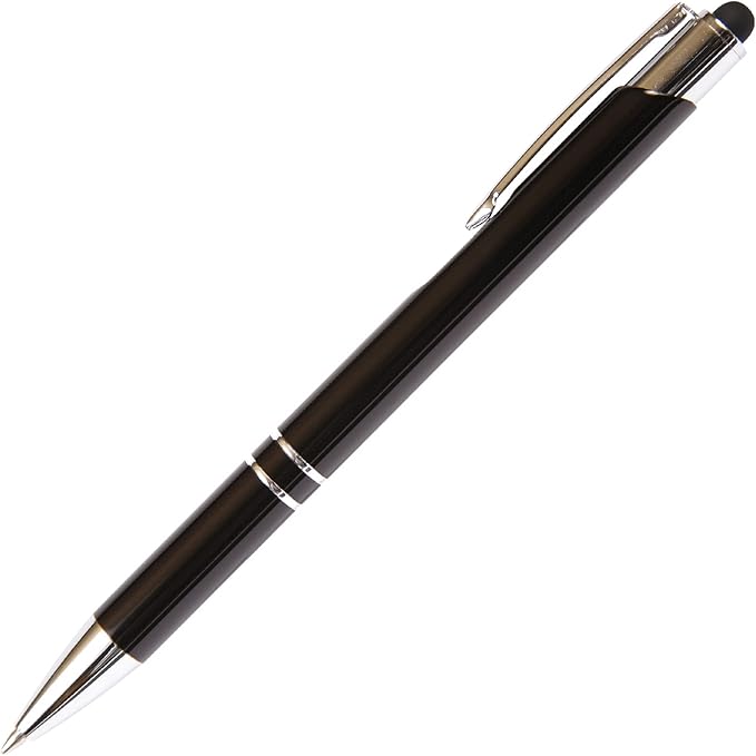 Black JJ Ballpoint Pen with Stylus - Black Ink Refill, Medium Tip Point