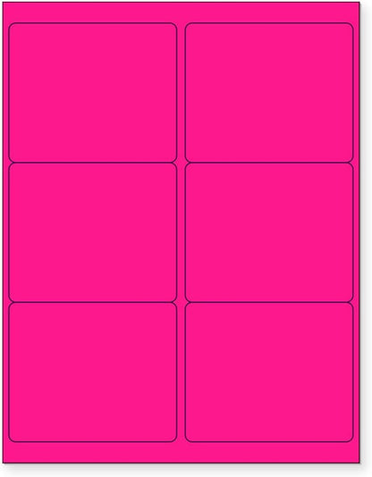 8-1/2 x 11 Neon Color High Light Fluorescent Labels for Laser & Inkjet Printer (Pink Fluorescent, 4" x 3-1/3" - 6 Per Page | 150 Labels)