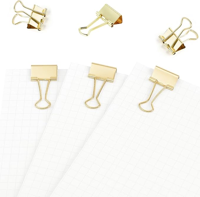50 Pack Small Gold Binder Clips 3/4 Inch (19 mm), Colored Little Paper Clamps, Tiny Mini Paper Clips for Office Home School Business 0.75"