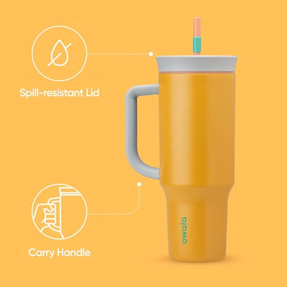 Owala Stainless Steel Triple Layer Insulated Travel Tumbler with Spill Resistant Lid, Straw, and Carry Handle, BPA Free, 40 oz, Orange (Tropical) (Pack of 6)