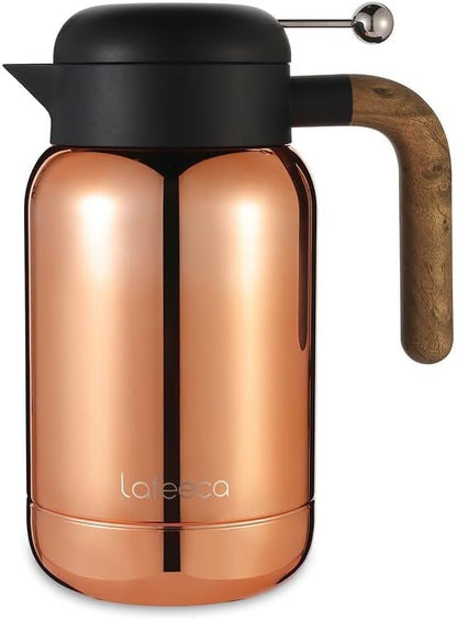 Aura Thermal Coffee Carafe - Vacuum Insulated Stainless Steel Tea Pot & Water Pitcher, Keeps Drinks Hot or Cold, BPA-Free, Beverage Dispenser Thermos - 51 oz Copper