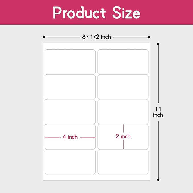 10UP 2" x 4" Shipping Labels Compatible with Laser & Inkjet Printers, Address Mailing Labels Self Adhesive Sticker Labels (100 Sheets,1000 Labels)