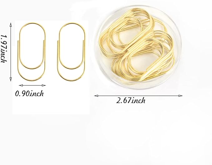 Gold Jumbo Big Paper Clips, 20pcs Oversized Gold Paperclips 50mm/2 inch Non Skid Smooth Finish Steel Wire Office Supply Accessories