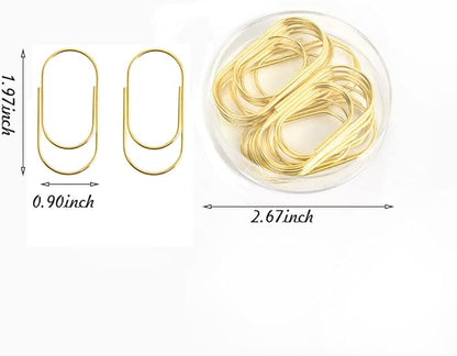 Gold Jumbo Big Paper Clips, 20pcs Oversized Gold Paperclips 50mm/2 inch Non Skid Smooth Finish Steel Wire Office Supply Accessories
