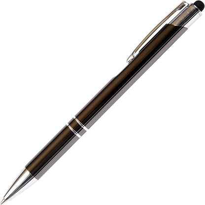 Gun Metal JJ Ballpoint Pen with Stylus - Black Ink Refill, Medium Tip Point