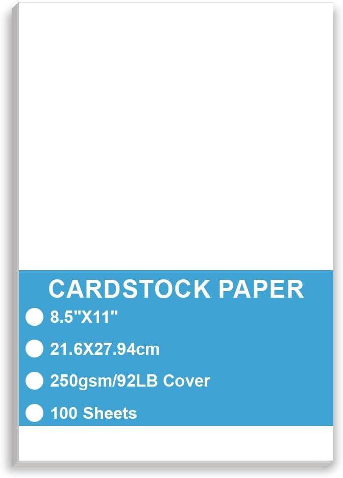 Cardstock Paper - Plain Heavy Bright White Stock, Cover Stock Paper, Extra Heavy Duty, 92lb Cover (250 gsm) Thick Cardstock Paper, 8.5" x 11", 100 Sheets, Inkjet/Laser Printer Compatible