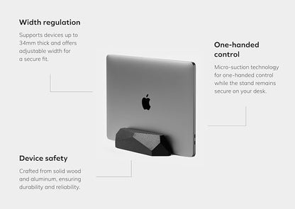Oakywood Vertical Laptop Stand Wood - Adjustable Wooden Dock for Desk, Compatible with All MacBook Pro, MacBook Air, iPad, Handmade Black Stained Oak, Computer Stand, Laptop Holder