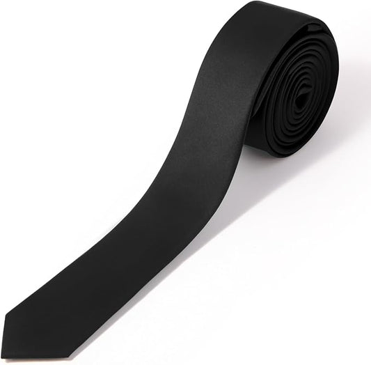 Skinny Ties Black Ties For Men and Women Solid Pure Color 1.58" (4CM) Plain Formal Slim Neckties