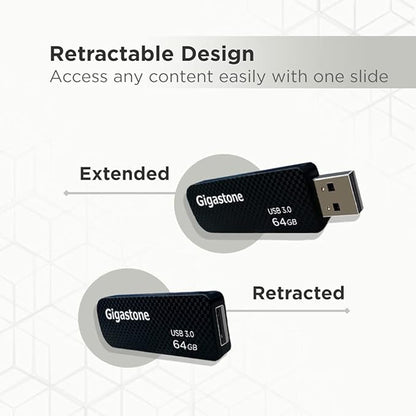 GIGASTONE 64GB Flash Drive (2 Pack) Z30 USB 3.2 Gen 1, 80MB/s Ultra Fast, Keychain Loop, Carbon Fiber Style, Push-Pull Design, Data Storage, Backup for PC/Mac/TV/Car, USB 2.0/3.0/3.1 Compatible