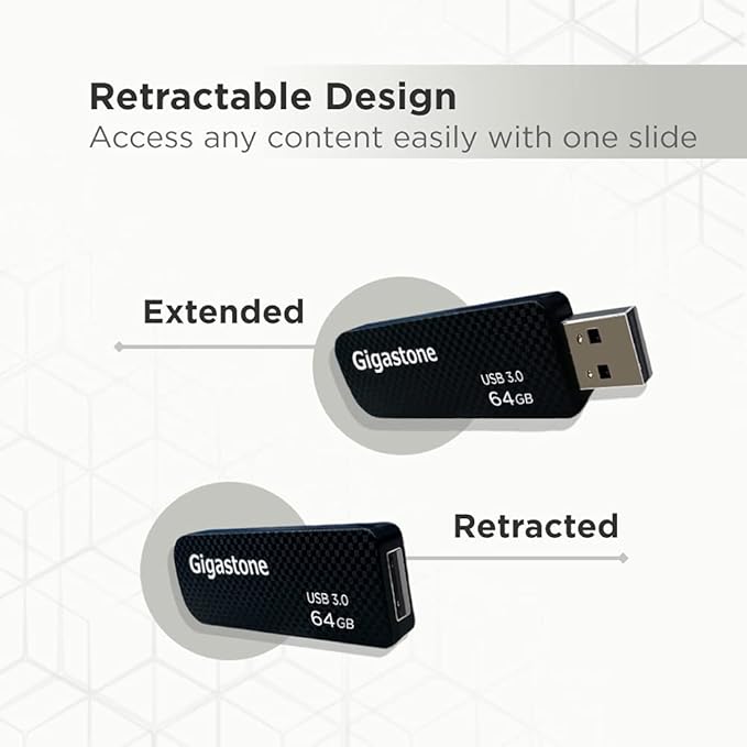 GIGASTONE 64GB Flash Drive (5 Pack) Z30 USB 3.2 Gen 1, 80MB/s Ultra Fast, Keychain Loop, Carbon Fiber Style, Push-Pull Design, Data Storage, Backup for PC/Mac/TV/Car, USB 2.0/3.0/3.1 Compatible