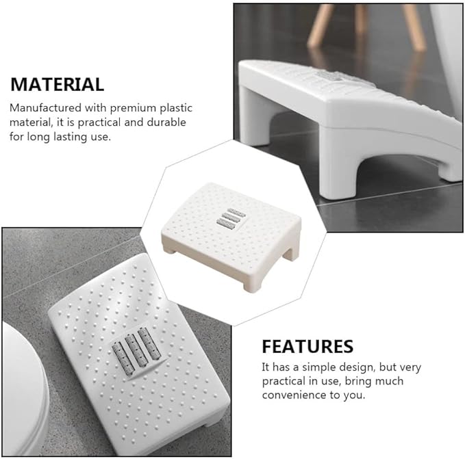 Milisten White Plastic Foot Stool with Massage Rollers Non-Slip Ergonomic Foot Rest for Under Desk Use Office and Home Support