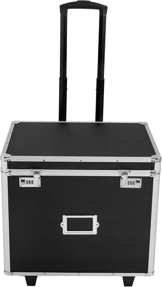 Portable File Box Hand Pull Locking Mobile Business Case with Handle Wheels Modern File Organizer Storage Box with Lock Rolling Wheeled File Cabinet for Office Documents, 19.2 x 15 x 16 Inch Black