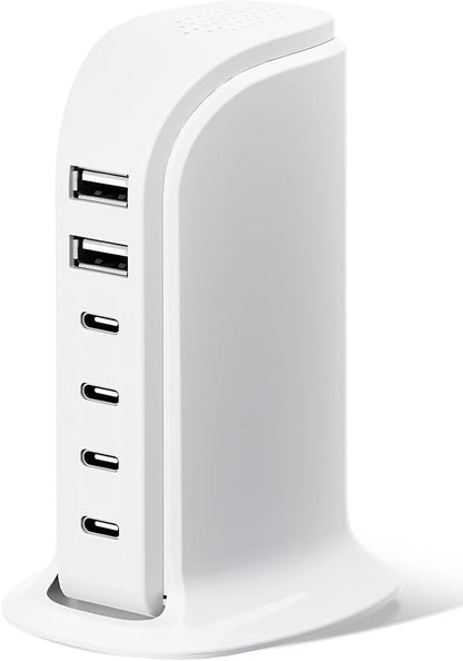 USB Charger, Charging Station for Multiple Devices 65W, Fast Charging Blocks with 4Type C Ports, Dual USB Charging Hub Organizer Multiport for iPhone, Ipad, Smartphones, Travel Accessories