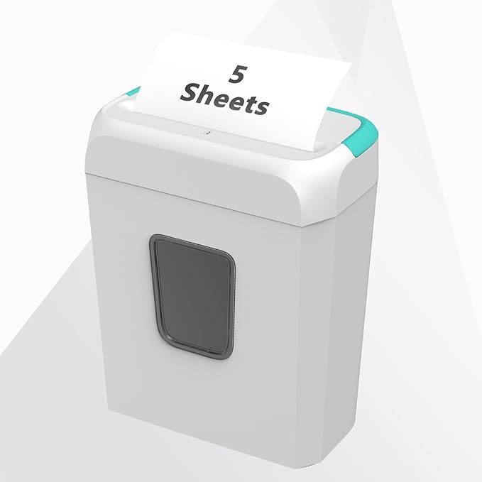 Bonsaii 5-Sheet Crosscut Shredder, Perfect for Home or Office Use, Shreds Paper, Credit Cards, Staples & Clips, 3.4-Gallon Bin, White/Blue