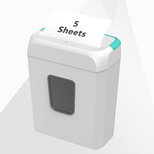 Bonsaii 5-Sheet Crosscut Shredder, Perfect for Home or Office Use, Shreds Paper, Credit Cards, Staples & Clips, 3.4-Gallon Bin, White/Blue