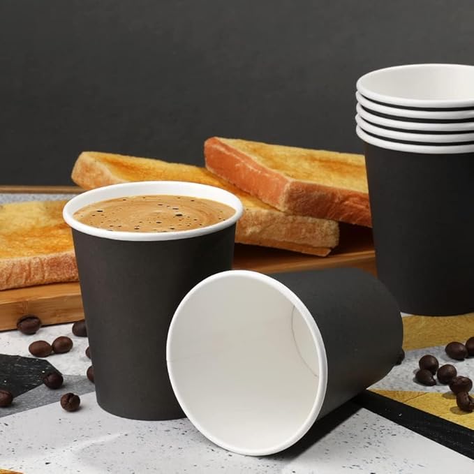 Paper Cups 8 oz 70 Pack, Disposable Paper Coffee Cups Disposable Cups for Hot or Cold Beverage Drinking for Halloween, Party, Picnic, BBQ, Travel, and Event -Black