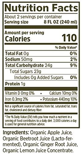 Biotta Organic Apple Beet Ginger Juice - Superfood Blend with Organic Beetroot Juice, Apple, and Ginger Root (16.9 Fl Oz, Pk of 6)