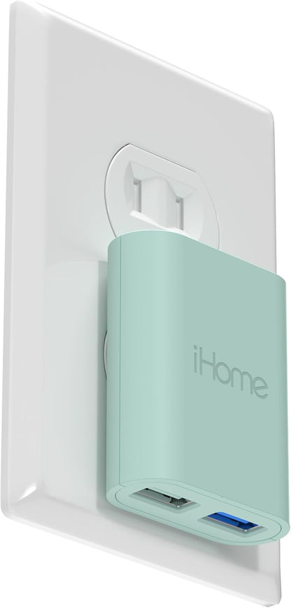 iHome 2-Port USB Wall Charger, AC Pro Multiport Plug Adapter, Phone Charging Block with Dual Ports, Flat Wall Adapter for Home & Travel