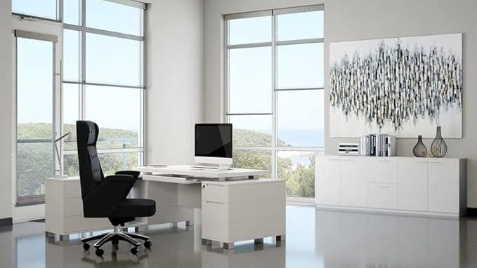 ZURI Furniture Reagan Modern Polished Office Storage and Filing Cabinet Credenza - White