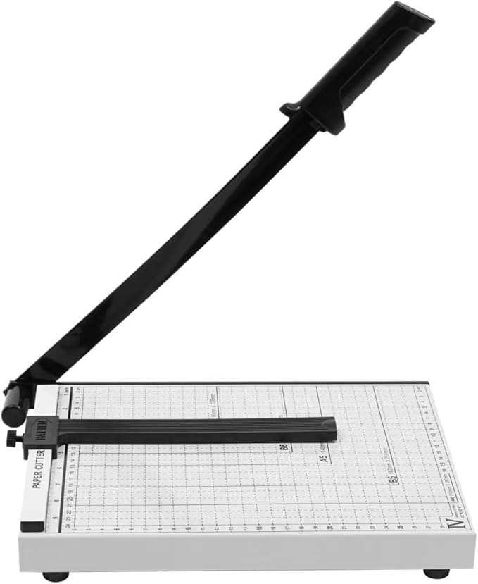 12-Inch Heavy Duty Guillotine Paper Cutter, 12 Sheet Capacity, Self-Sharpening Blade & Safety Lock, Paper Trimmer for Cardstock, Photos, Craft Paper for Office, School, Home Use (White)