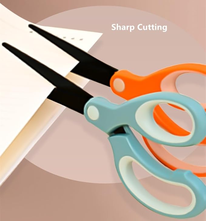 Non Stick All Purpose Titanium Coating Craft Scissors with Soft Grip, Blunt Tip Fabric Shears Kids Scissors for Office Home School, Left & Right Handed (1 Pack, Dark Blue)