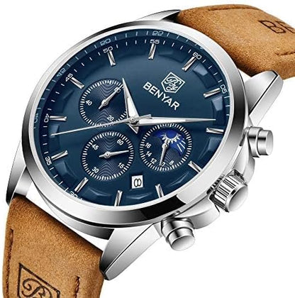 BY BENYAR Mens Watches Analog Quartz Chronograph Waterproof Wrist Watches for Men Fashion Business Work Casual Sport Designer Dress Watch with Calendar Elegant Gifts for Men
