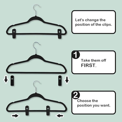Trgowaul Velvet Hangers Clips, Pants Hangers Velvet Clips, Strong Finger Clips Perfect for Thin Velvet Hangers (40pc, Black)