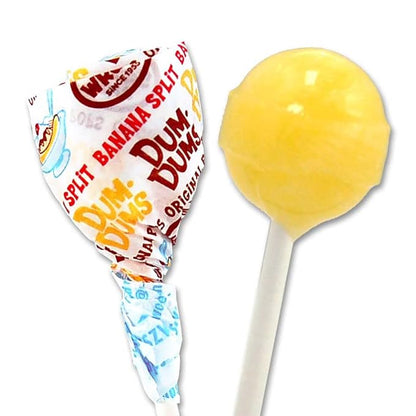 Dum Dums Banana Split Lollipops - Bulk Candy Box with Lollipops Individually Wrapped, Single Flavor Gourmet Suckers - 50 Count