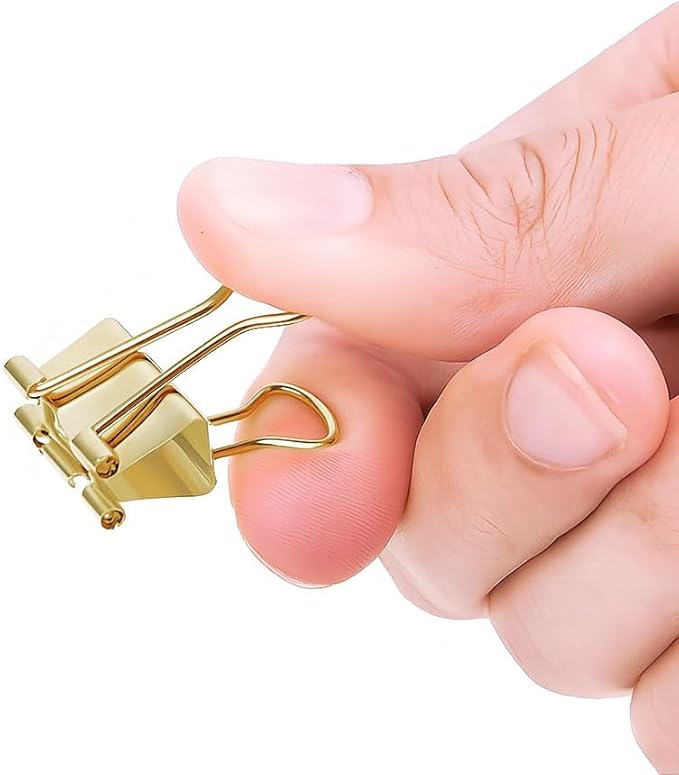 100 Pack Mini Gold Binder Clips 5/8 Inch (15 mm), Colored Little Paper Clamps, Small Tiny Micro Size Paper Clips for Office Home School Business 0.6"